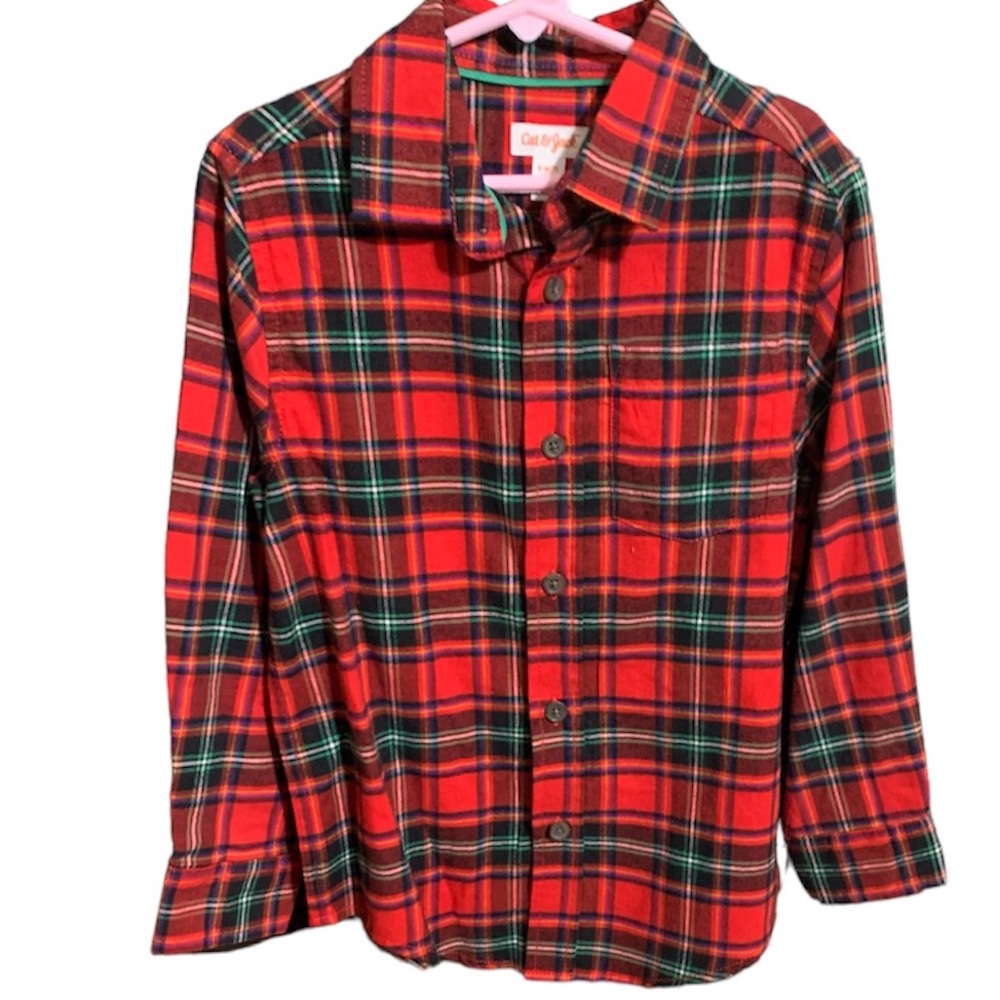 Cat and Jack red plaid flannel button down shirt
